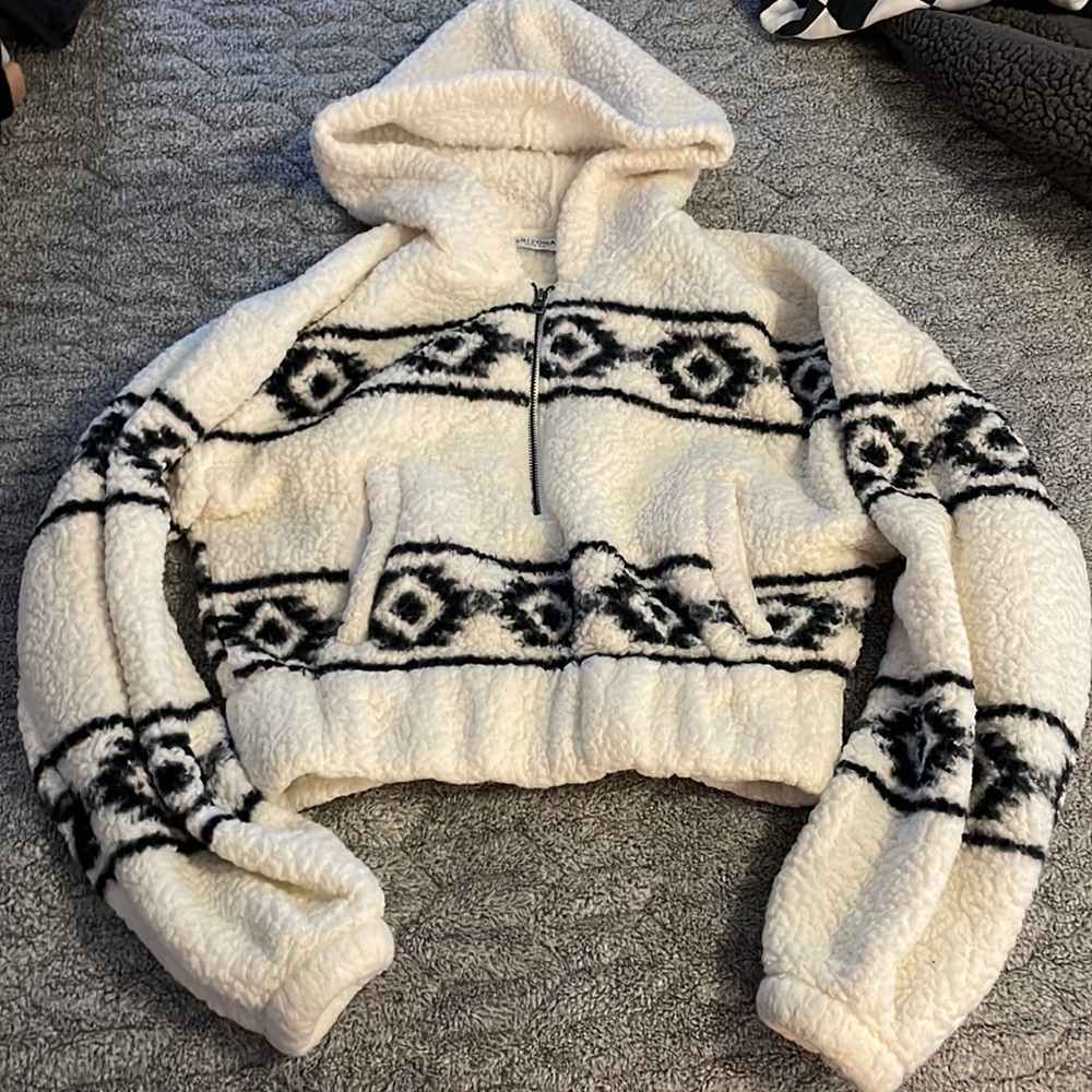 Sherpa Half-zip Cropped Hoodie